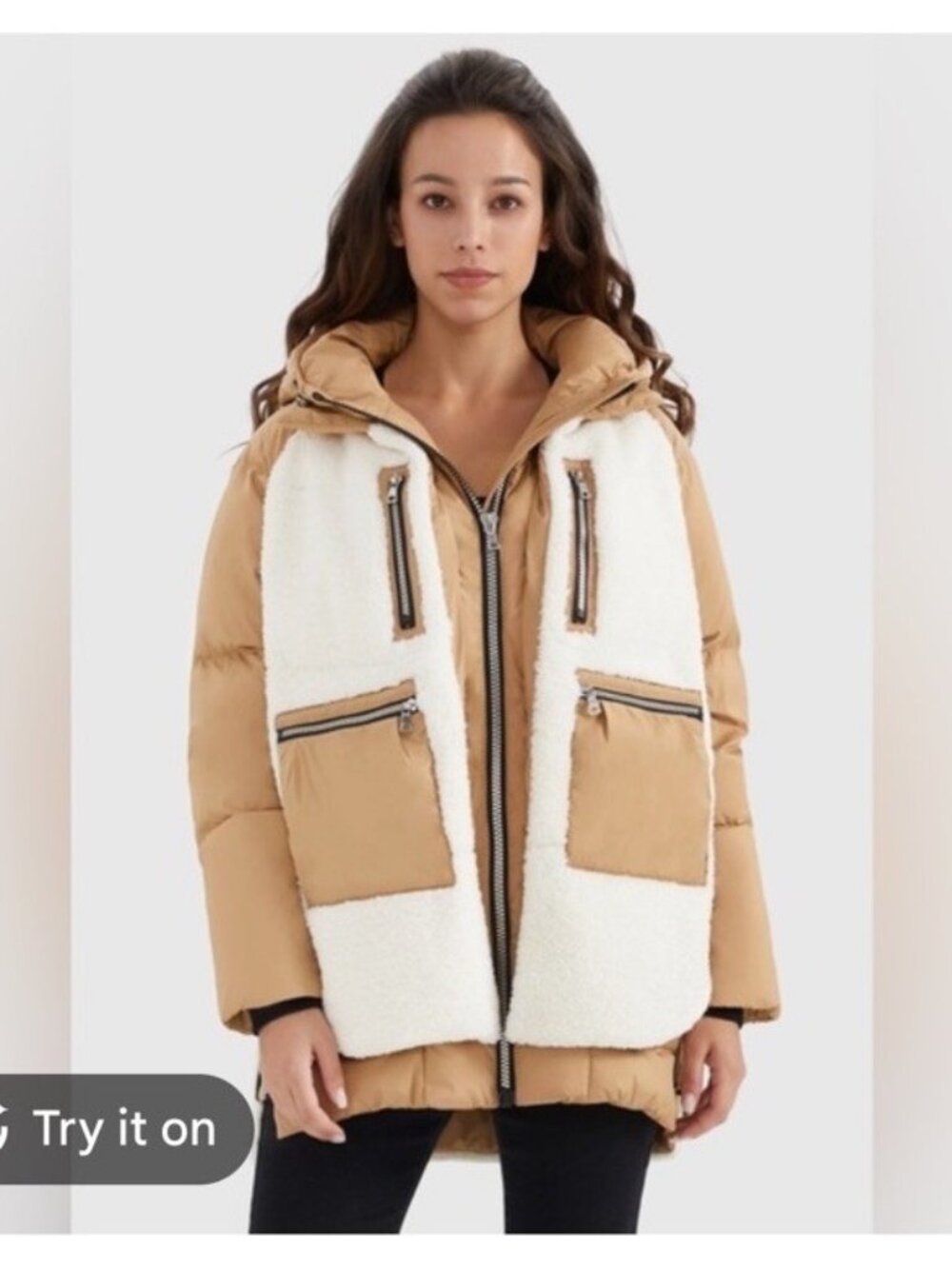 Orolay Mid Length Puffer Coat Sherpa Duck Down Sz XXS Winter Coat
